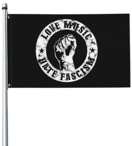 Saisonal Gartenflagge Liebe Musik Hass Faschismus gegen Robust Festtagsdekoration Flagge 90 cm x 150 cm für Feiertage,Camping,Grillwetter