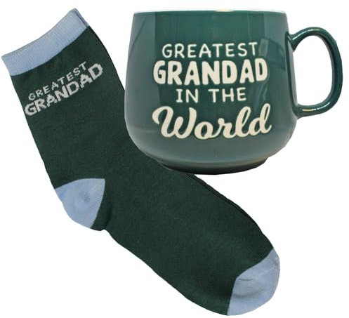 Widdle Gifts Ceramic Grandad Mug and Socks Gift Set - Greatest Grandad, Father's Day, Birthday or Christmas | Ceramic Coffee Mug for Home or Work | Tea Cup