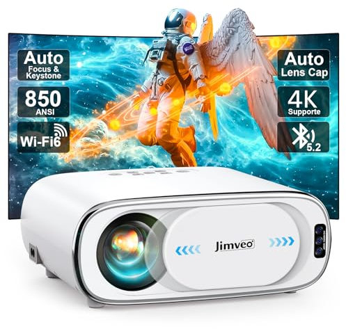 Videoprojecteur - 4K Auto Cache Lentille Auto Focus 6D Keystone 850ASIN Projecteur video Jimveo Retroprojecteur Full HD 1080P WiFi6 Bluetooth Portable - Vidéoprojecteur 4K Supporté Zoom 50% Home Ciném