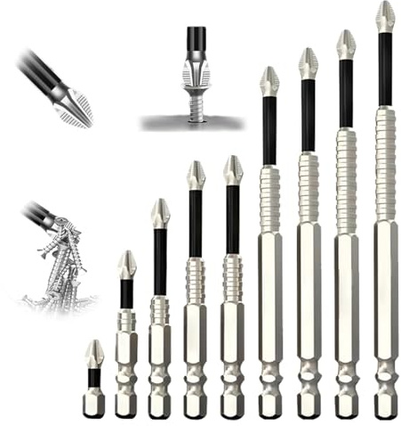 5/6/9 Stück Hochmagnetisches Schraubendreher-Bohrer-Set, Magnetische Bits Extra Stark FüR Akkuschrauber, Bit Und Bohrer Set FüR Schlagschrauber (9Stück 25+50+65+70+75+90+100+120+150mm)