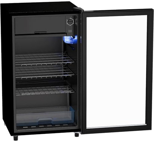 TRIUMPHKEY Getränkekühlschrank,85L,mit Glastür & Blauer LED-Beleuchtung,4 Verstellbare Ablageböden für Soda/Bier/Wein,Perfekt für zu Hause,Büro,Partys | Blue LED-Beleuchtung getränkekühlschränke