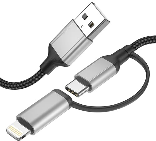 Acecene Fast Charging 1.5M USB C and Lightning Cable 2 in 1 | USB A to USB C Charging Cable with Data Transfer For iPhone 17 16 15 14 13 12 11 Pro Max 8 Plus SE X Huawei Samsung Xiaomi
