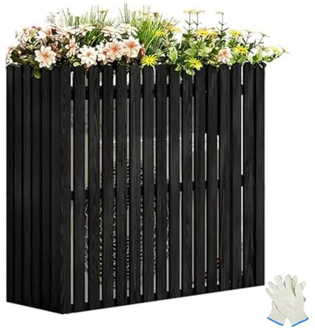 Cubre Aire Acondicionado Exterior, Pantalla de Privacidad de Madera con Techo, Almacenamiento Disponible para Jardín Decorativo, Equipo de Piscina(Black,85x35x80cm/33x14x31in)