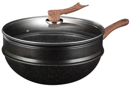Generisch Woks and Pans for Roasting, Non-Stick, 32 cm Camping Woks with Steamer Insert, Kitchen Aid for Camping, Steaming, Baking, Restaurant, Pancakes