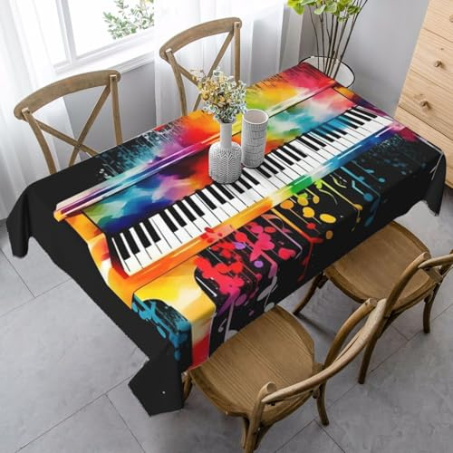 LPSRTWE Colorful Piano Keyboard Music Note Rectangle Tablecloths Heavy Duty Table Cloth Waterproof Spill-Proof Decorative Fabric Table Cover Wrinkle Free Dining Tablecloth for Kitchen Party 55 X 35