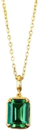 Collier Damen Hochzeit, Ketten Damen Schmuck Lang Solitär mit 1,5 Karat im Labor Hergestelltem Smaragd 14K Gelbgold 45cm
