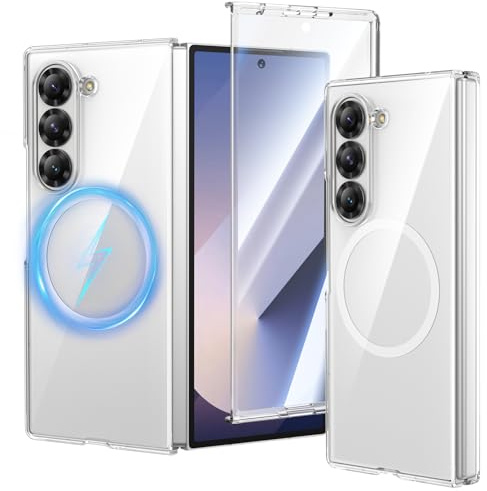 HWeggo Coque pour Z Fold 6, Magnétique & Ultra Mince, Transparent | Compatible avec Accessoires Magnétiques, avec Protection d'Écran Intégrée, Housse Antichoc Mate pour Z Fold 6