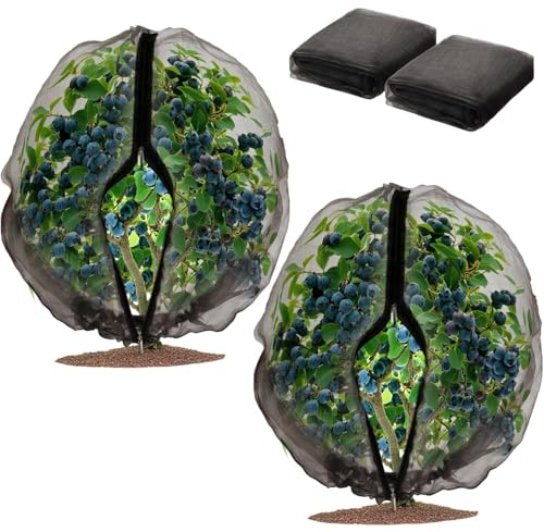 2Pcs 1.2x1.4M Fruit Flower Plant Netting Cover Bag Blueberry Strawberry Net Cage with Zipper and Drawstring, Garden Insect Bird Bug Barrier Netting Mesh for Protection Plant Fruits Tree Flower