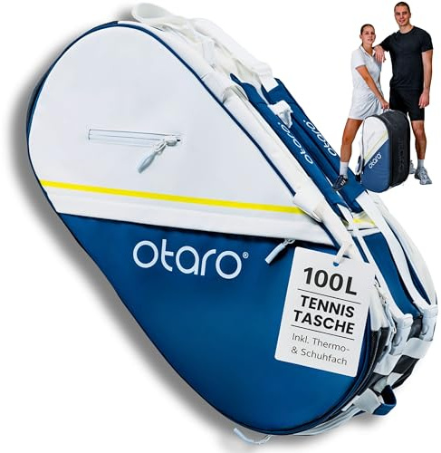 Otaro Tennistasche 100L für 6 Schläger | 2 Thermofächer, Schuhfach, Kühlfach & Laptopfach | Tennisrucksack mit 4-in-1 Tragesystem | Wasserabweisende Tennis Tasche für Training & Turnier
