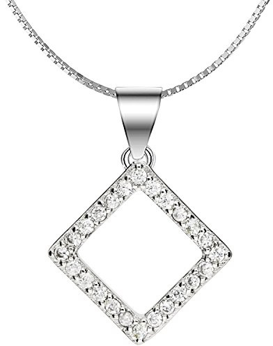 Löb 925 Silber Kette Zirkonia Glitzer Steine Raute Eckig Quadrat Anhänger Damen Halskette Strass Geometrisch Minimalistisch Modern Brautschmuck