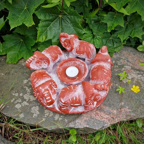 Budawi® Freundeskreis mit 5 Elefanten Terrakotta Handwerkskunst aus Mexiko Handmade Teelichthalter Kerzenhalter für Haus & Garten