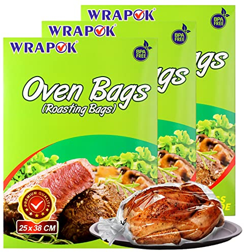 WRAPOK Sacs Cuisson Petit Four et Micro-ondes - 24 sacs (25 x 38 cm) pour la viande de poulet à la dinde Poisson de volaille Poissons Fruits de mer