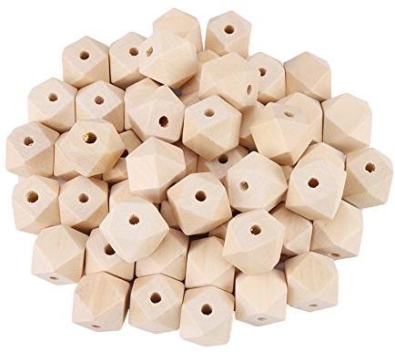 50 Stück / Los Natürliche Geometrische Holzperlen, Unlackiert Polyeder Facettierten Holzperlen, 20 mm DIY Holz Spacer Perlen mit 4 mm Loch Handwerk Halskette Armband