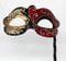 VENETIAN MASQUERADE CARNIVAL PARTY EYE BALL MASK BLACK RED & GOLD WITH MUSICAL NOTES SCRIPT ON A STICK-HAND HELD