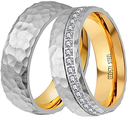 DOOSTI Partnerringe/Trauringe Chirurgischer Edelstahl 316L Hammerschlag - inkl. Gratis Gravur