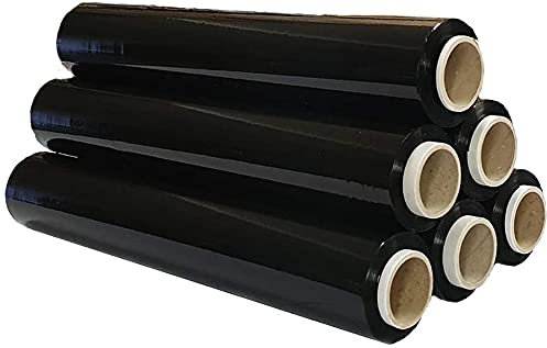FitYo - Rouleau de Film Plastique Etirable & Noir - Résistant, pour Emballage et Palettes - Protège & Maintient vos Envois - 500 mm x 200 mètres, Epaisseur de 23 Microns - 6 Rouleaux