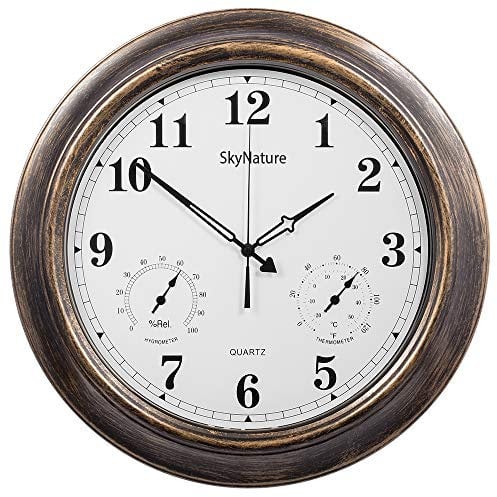 SkyNature Wanduhr für den Außenbereich, 45 cm, wasserdicht, mit Thermometer und Hygrometer, Vintage-Stil, dekorative Uhr für Garten, Zaun, Terrasse, Metall, bronzefarben