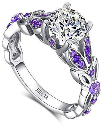 Jeulia 4,3 carats personnalisé bagues papillon en argent sterling pour les femmes violet améthyste mariée coupe ronde mariage fiançailles éternité promesse bague ensemble (59(19.0))