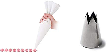 Tescoma Delicia sac a Poche in Tessuto, Bianco, 35 cm & Decora F 5 Cornetto Blisterato per Zeppole di San Giuseppe, Acciaio Inox, Argento