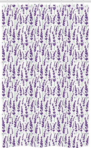 ABAKUHAUS Lavande Rideau de Douche Stalle, Blossoming Herbes fraîches, Ensemble de Salle de Bain en Tissu en Crochets, 120 x 180 cm, Violet Vert