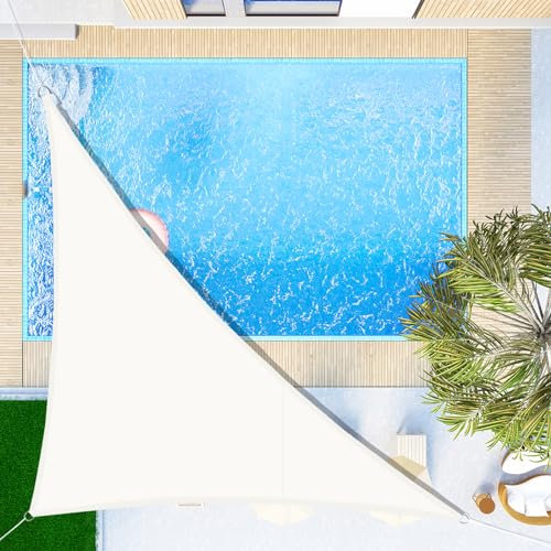 SUNNY GUARD Vela ombreggiante Impermeabile 4x4x5.65m Tenda a Vela Triangolare,Tenda da Sole per Esterno Protezione Raggi UV per Giardino Esterno terrazza, Crema