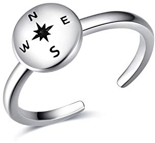 VONALA Kompass Ring 925 Sterling Silber Einstellbare Offene Ringe Kompass Zierlicher Ring für Damen