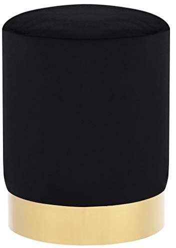 Festnight Hocker Schwarz und Golden Samt Fassform Polsterhocker Sitzhocker Schemel Samthocker Pouf Sitzpouf Velour Fußhocker Rund Blau Golden Samt 26,5x38cm Metall