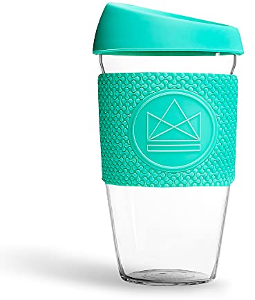 Neon Kactus Reusable Glass Coffee Cup 16oz (Turquesa)