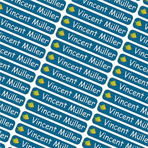 Indigos UG Namensaufkleber Kinder Schule - 43x7mm - 101 - Fisch - Etiketten selbstklebend - 60 personalisierte Aufkleber für Kindergarten, Stifte, Bücher, Brotdose, Federmappe, Lineale & Spielzeug