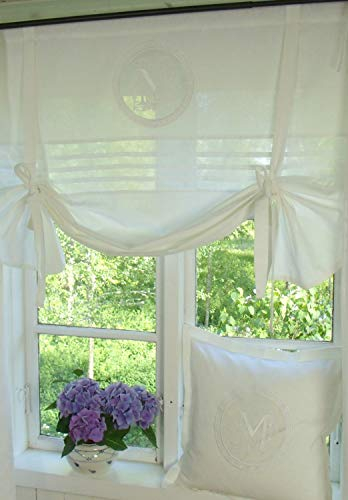 Raff Gardine Mathilde Weiss Rollo 180x100 cm BxH ScheibenGardine Raffrollo Bestickt Monogramm