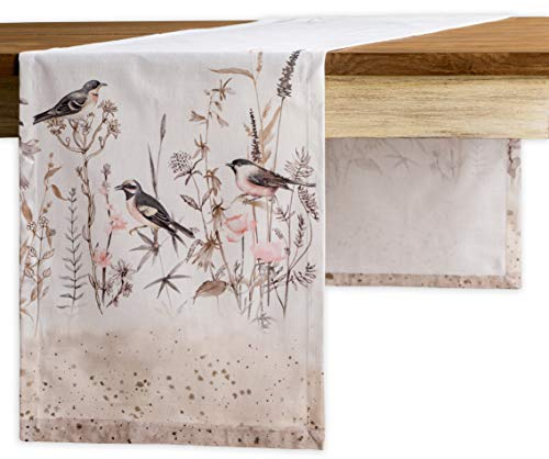 Maison d'Hermine Tischläufer, 100 % Baumwolle, dekorativer Ostertischläufer, waschbarer Tischläufer für Zuhause, Restaurant, Buffet, Camping – Wiesenblume, braun – Frühling/Sommer (50 cm x 150 cm)
