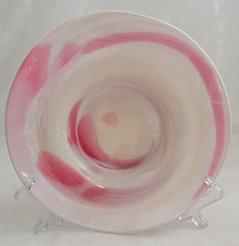 Oberstdorfer Glashütte Large Decorative Bowl Pink White Stained Glass Plate Modern Fruit Candles Mouth-Blown Diameter Approx. 24 cm Height Approx. 6 cm