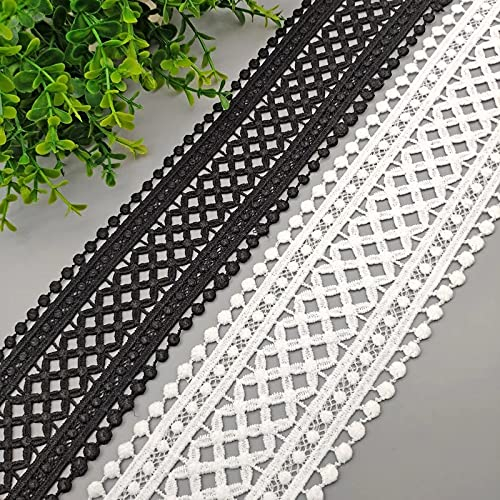 Yulakes 3 Yards Aushöhlen Blumen besticktes Spitzenband Vintage Häkelband Spitze Borte Häkelspitze Häkel-Borte DIY Bekleidung Nähen Stoff Spitzenband Kleid Kleidung Dekoration (Schwarze)
