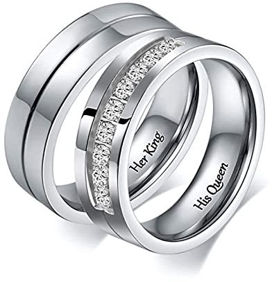Aotiwe Schmuck Damen, für Eheringe Versprechen Band mit Gravur Her King and His Queen Edelstahl Silber W 60 &M 54