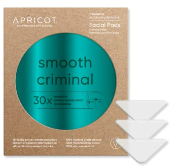 APRICOT® Hyaluron Gesicht Pads smooth criminal – Gesichts Antifaltenpflaster, 30x wiederverwendbare Anti Aging Facial Patches aus Silikon, bei Stirnfalten und Zornesfalten, Made in Germany