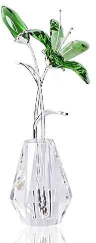 Cadeau de Mariage pour Couple, Fleur de lys Vert en Cristal pour Femme, Figurine de Fleur de lys Faite à la Main avec Vase, Ornements de Collection, décoration d'intérieur, Centre de Table