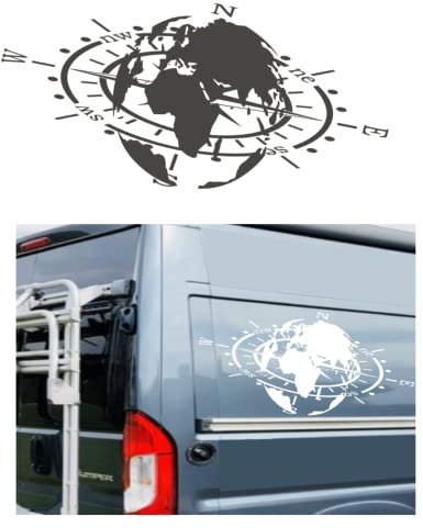 Generisch 1 autocollant boussole / globe du monde (321/1/4) (noir brillant, 100 x 46 cm)