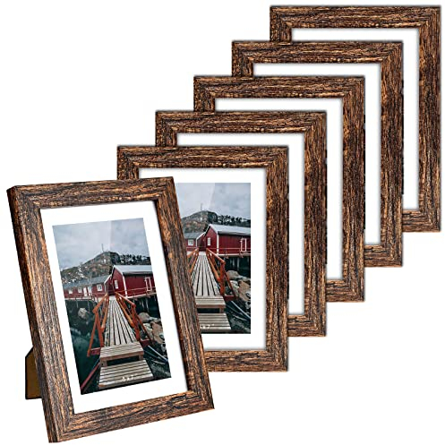 BEYAHELA Bilderrahmen 13x18 cm Braun 6er Set,Holz Bilderrahmen,mit Passepartout 10x15cm Bilderrahmen,HD-Glas MDF Holz Rahmen,Posterrahmen,zum Aufhängen&Aufstellen, für Fotos, Poster, Puzzles
