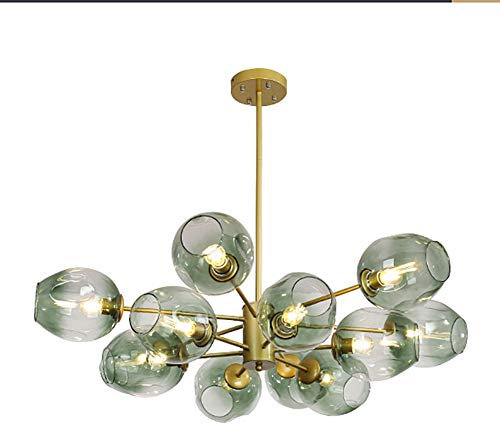 Golden Zweig Beleuchtung Lampe Für Schlafzimmer,Sputnik Während Light Mit Hand Geblasen Bubble Glass,E27 Große Moleküle Kronleuchter-Grüner lampenschirm 12 kopf