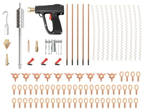 SHZICMY Ausbeulspotter Zubehör Set 86-teilig mit Zughammer für Kfz | Mit Schweißpistole, 36,5 cm Zughammer, 50 Richtbits, 10 Wellendrähten, 10 Zugsternen und 5 Kohlenstoffstäben