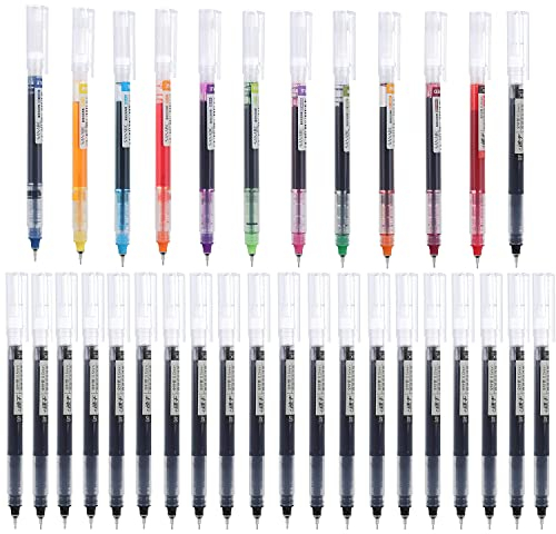 Kugelschreiber, schnell trocknende Tinte 0,5 mm extra feine Spitze Stifte Flüssigtinte Stift Tintenroller (32 Stück)