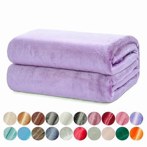 DALINA Textil - Manta para Sofá pequeña 130x160cm - Manta Terciopelo - Manta Ligera Franela para Sofá, Cama, Viaje, Sala de Estar (Lila)