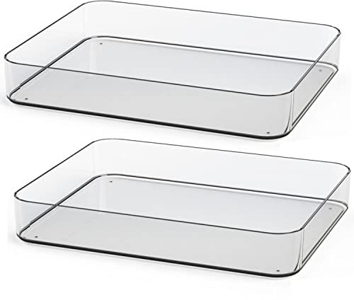 TIENDA EURASIA - Pack de 2 Bandejas Organizadoras, Caja Organizadora Transparente, Organizadores Apilables, Caja Almacenaje Plastico Transparente para Cajones, Baño, Cocina (32 x 25 x 5 cm)