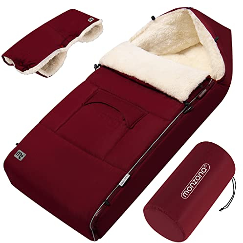 MONZANA® Fußsack für Kinderwagen Baby Winter mit Handwärmer Reflektoren Reißverschluss Buggy Waschbar Babyschale Schlafsack Kuschelig Bordeaux