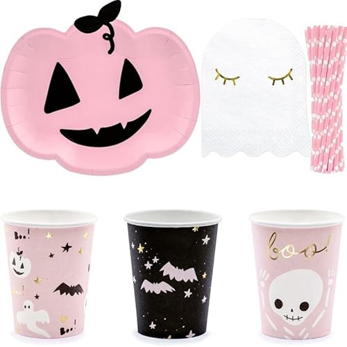 Playflip Halloween Partyset 56 TLG. für 12 Kinder Kürbis/Fledermaus Deko