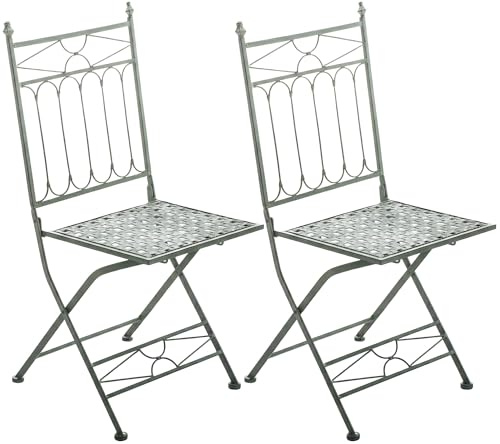 CLP 2er Set Klappstühle Asina, wetterfeste Gartenstühle für den Außenbereich, romantische Balkonstühle im Jugendstil, platzsparend verstaubar, Farbe:antik-grün