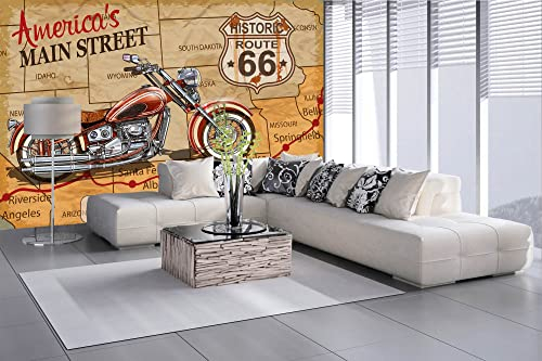 Vlies Fototapete ROUTE 66 MOTORRAD PLAKAT 375 x 250 cm (inkl. Kleister) - Vlies Tapete, Wandtapete, Wandbilder - Tapete für Wohnzimmer Schlafzimmer, Büro, Küche - Montagefertig