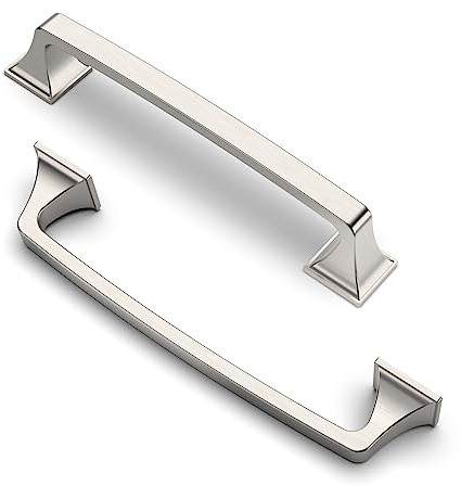 FURNIWARE Pack of 10 Cabinet Handles,Brushed Nickel Hardware Drawer Pulls,Zinc Alloy Kitchen Cabinet Door Handles Pull-128mm(5 Inch) Hole Center