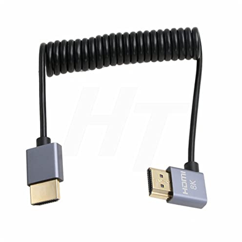 HangTon HDMI 8K 4K 60fps Kabel Thin Coiled Left Angle für ZCAM Sony A7siii Canon Nikon Camera ATOMOS Shinobi Ninja V Portkeys BM5 FEELWORLD BMPCC 4K Monitor Type A HDMI 2.1