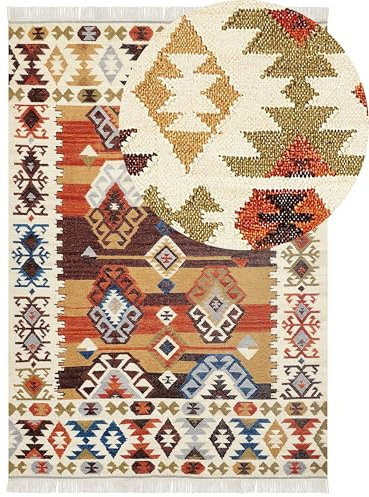 Beliani Kelim-Teppich Wolle bunt 200 x 300 cm handgewebt geometrisches Muster Vosketap
